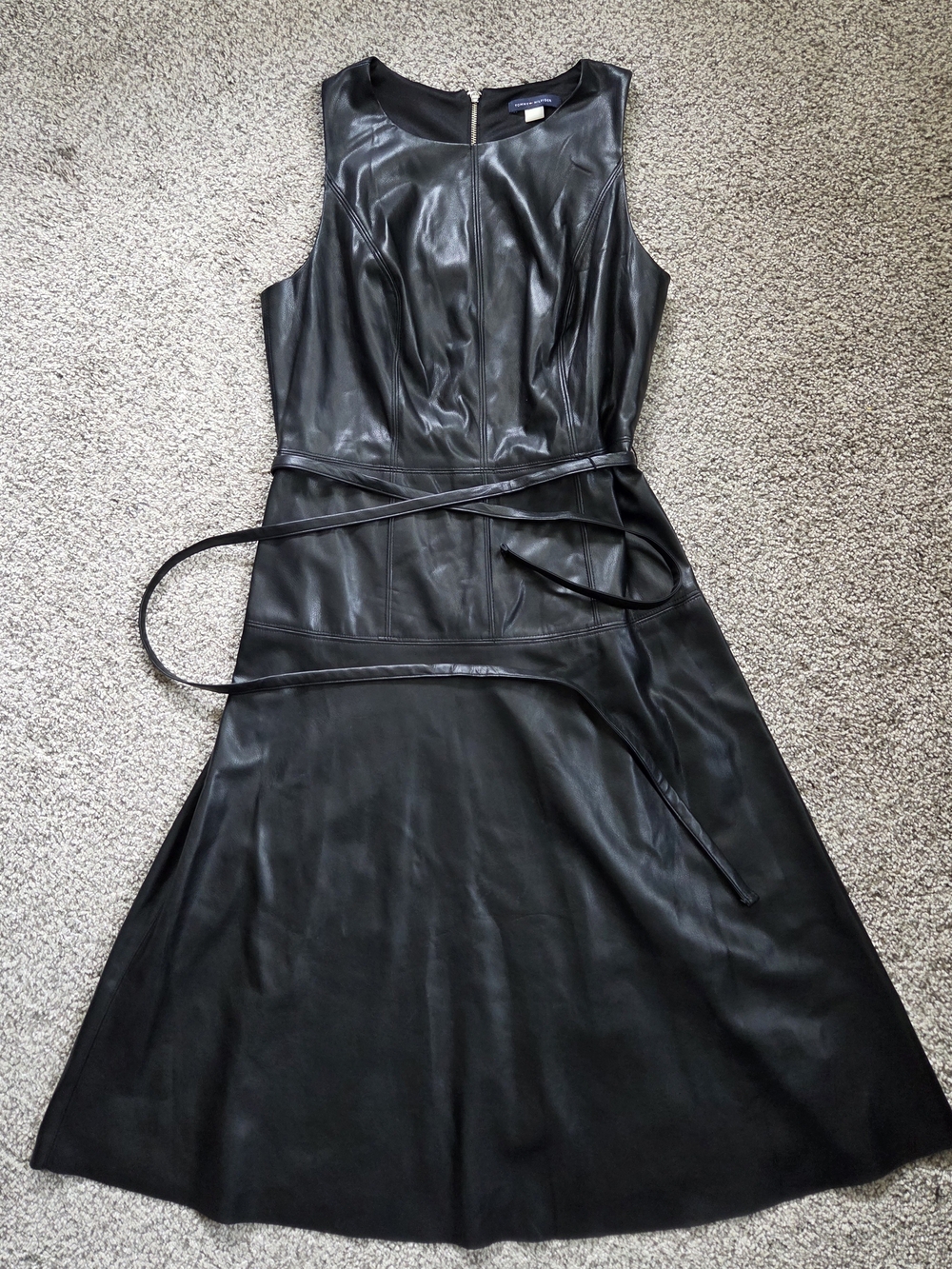Tommy Hilfiger Black Faux Leather Midi Dress Dark Academia Preppy Size 4